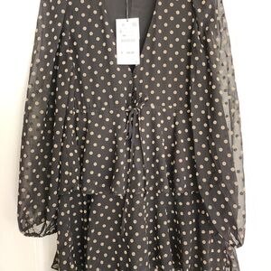 Zara Black and Cream Polka Dot Midi Dress
